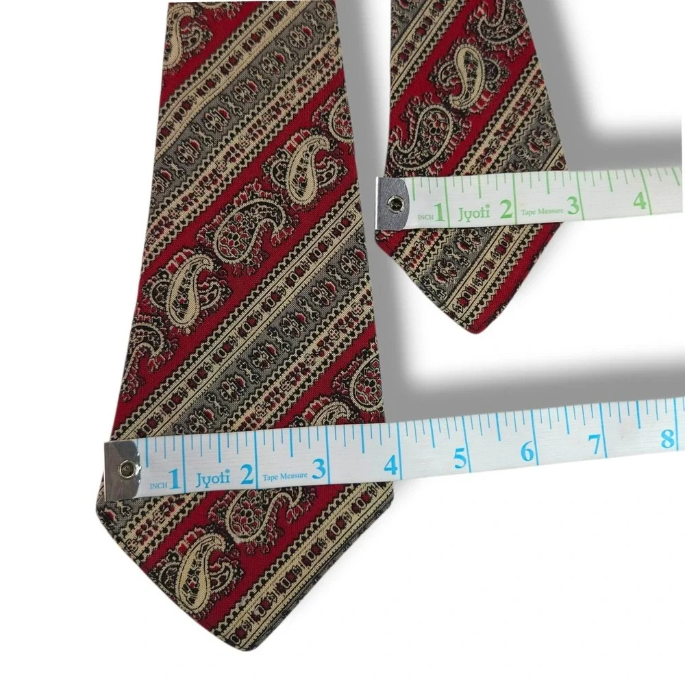 Wembley Vintage All Wool Necktie Paisley Stripe Red Gray Tan Wide Heritage OS‎